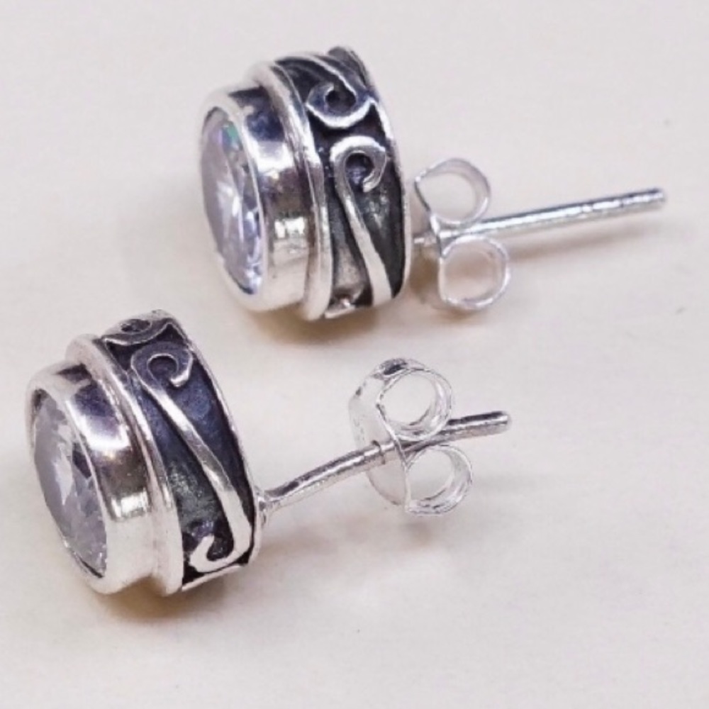 Silpada Sterling Silver Bezel Set Cubic Zirconia Harlequin Post Earrings P1232